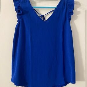 Chic Royal Blue Ruffle Sleeve Blouse